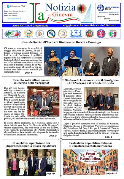 Il numero di Giugno de “La Notizia di Ginevra è ora on-line