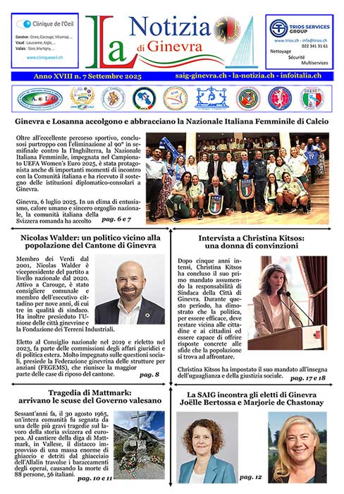Consultabile il numero di settembre de “La Notizia di Giinevra