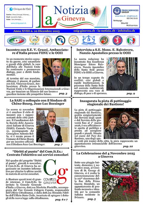 Il Numero di Dicembre de “La Notizia di Ginevra”, adesso è consultabile in PDF
