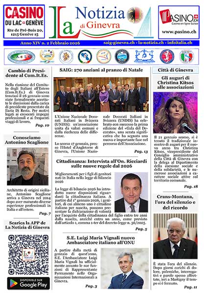 Il Numero di febbraio de “La Notizia di Ginevra”, adesso è consultabile in PDF