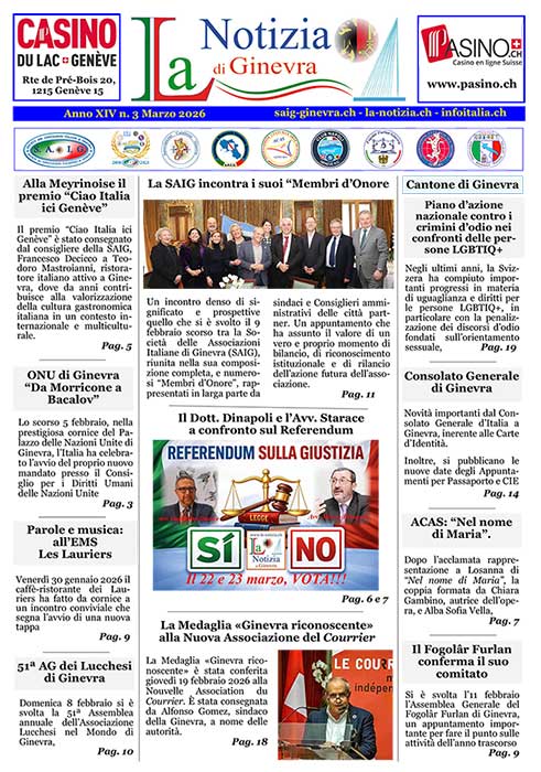 Il Numero di marzo de « La Notizia di Ginevra », adesso è consultabile in PDF Il Numero di marzo de « La Notizia di Ginevra », adesso è consultabile in PDF