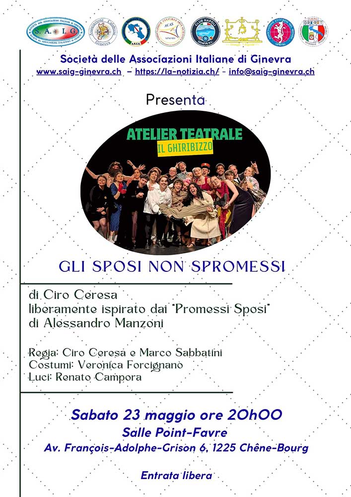 La SAIG presenta il Ghiribizzo con “Gli sposi non spromessi” alla Sala Point-Favre La SAIG presenta il Ghiribizzo con “Gli sposi non spromessi” alla Sala Point-Favre